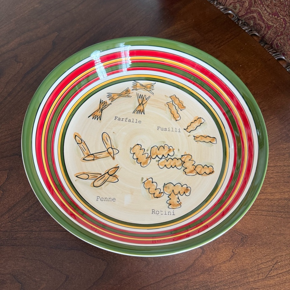 Tabletops Gallery Pasta 4 Kids 12" Serving Bowl Hand Painted with Pasta Shapes
